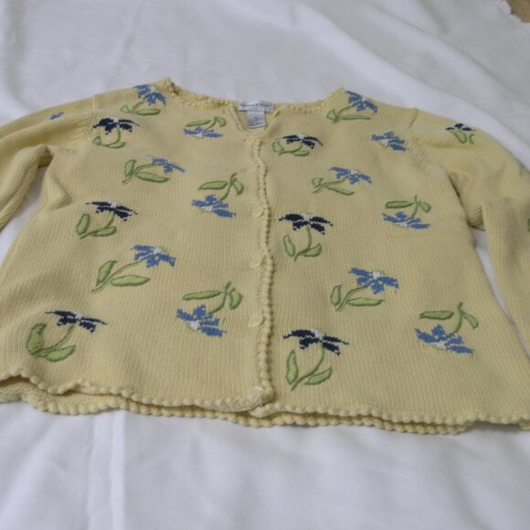 Vintage Standard Blues Creamy Yellow Floral 100% Cotton Sweater Women's Size Med - Picture 4 of 7